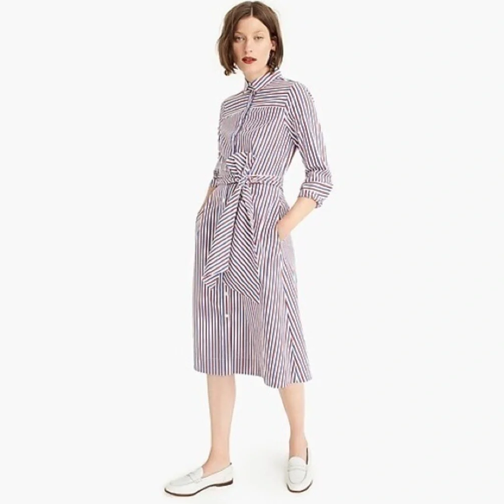 NWT J. Crew Tie-Waist Shirtdress in Stripe…